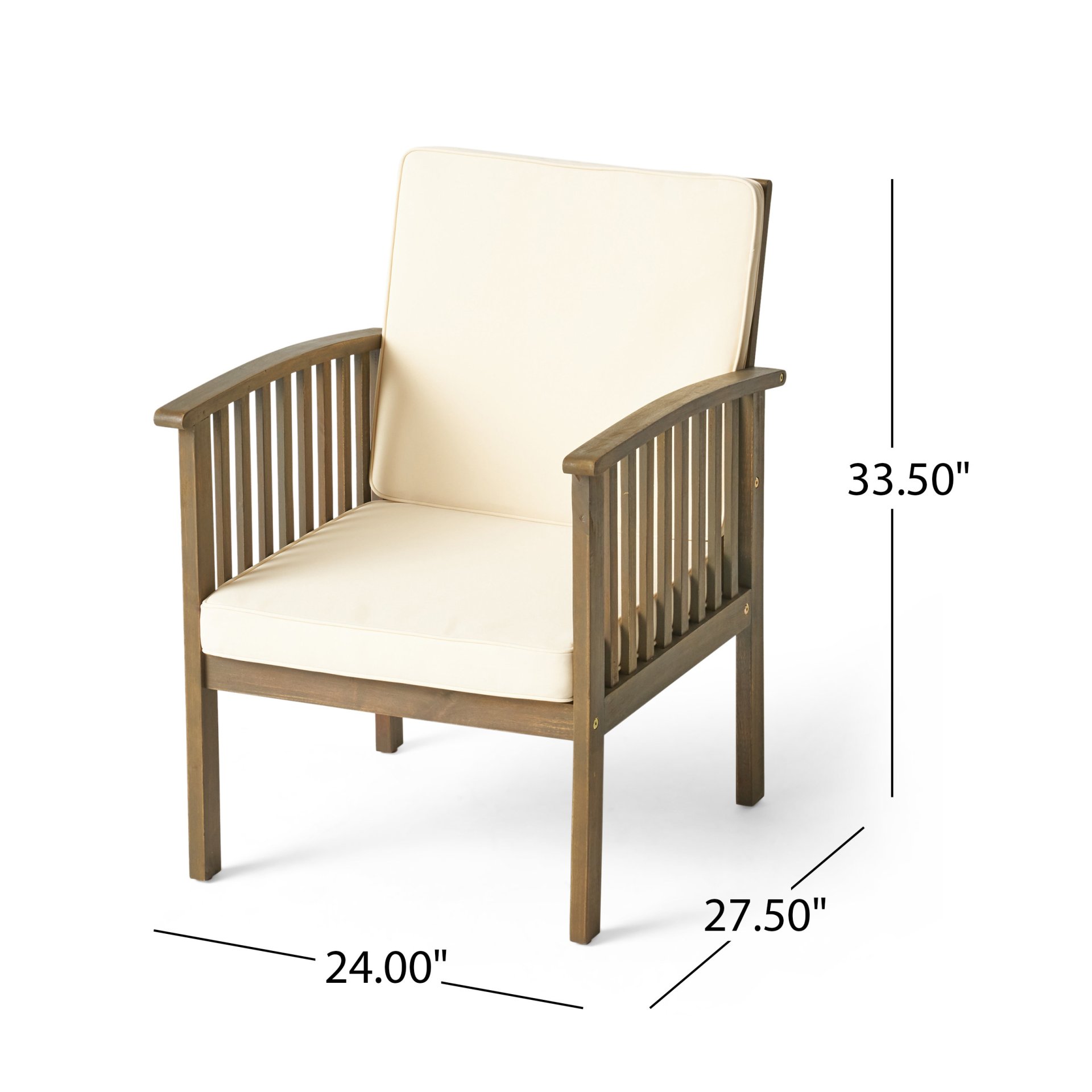 Casa Acacia Wood Club Chairs (Set of 2) With Water Resistant Cushions - Gray / Cream - Image 3