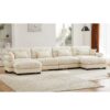 Modern Velvet U Shaped Sectional Sofa With Movable Ottomans Upholstered 4 Seater With Bolstered Armrests And Pillows - Cream - Image 7
