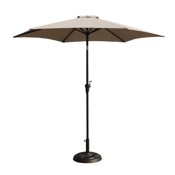 8.8' Outdoor Aluminum Patio Umbrella, Patio Umbrella, Market Umbrella With 33 Pounds Round Resin Umbrella Base, Push Button Tilt And Crank Lift - Gray