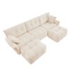 Elegant Textured 3 Seater Sofa Set With Ottoman And Throw Pillows - White - Image 18