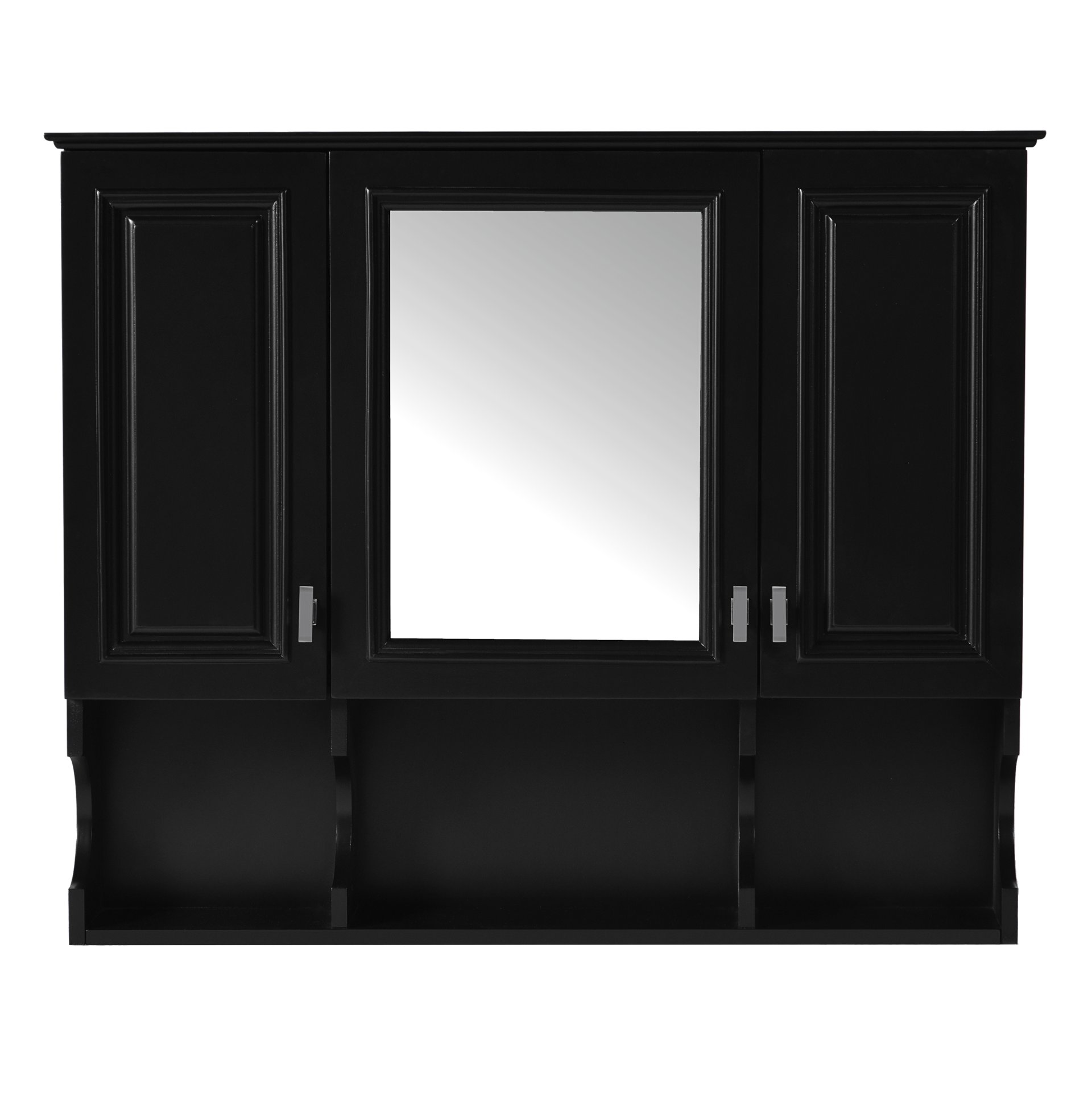 Wall Mounted Bathroom Medicine Cabinet, Modern Bathroom Wall Cabinet With Mirror, Mirror Cabinet With Open Shelves - Black - Image 10