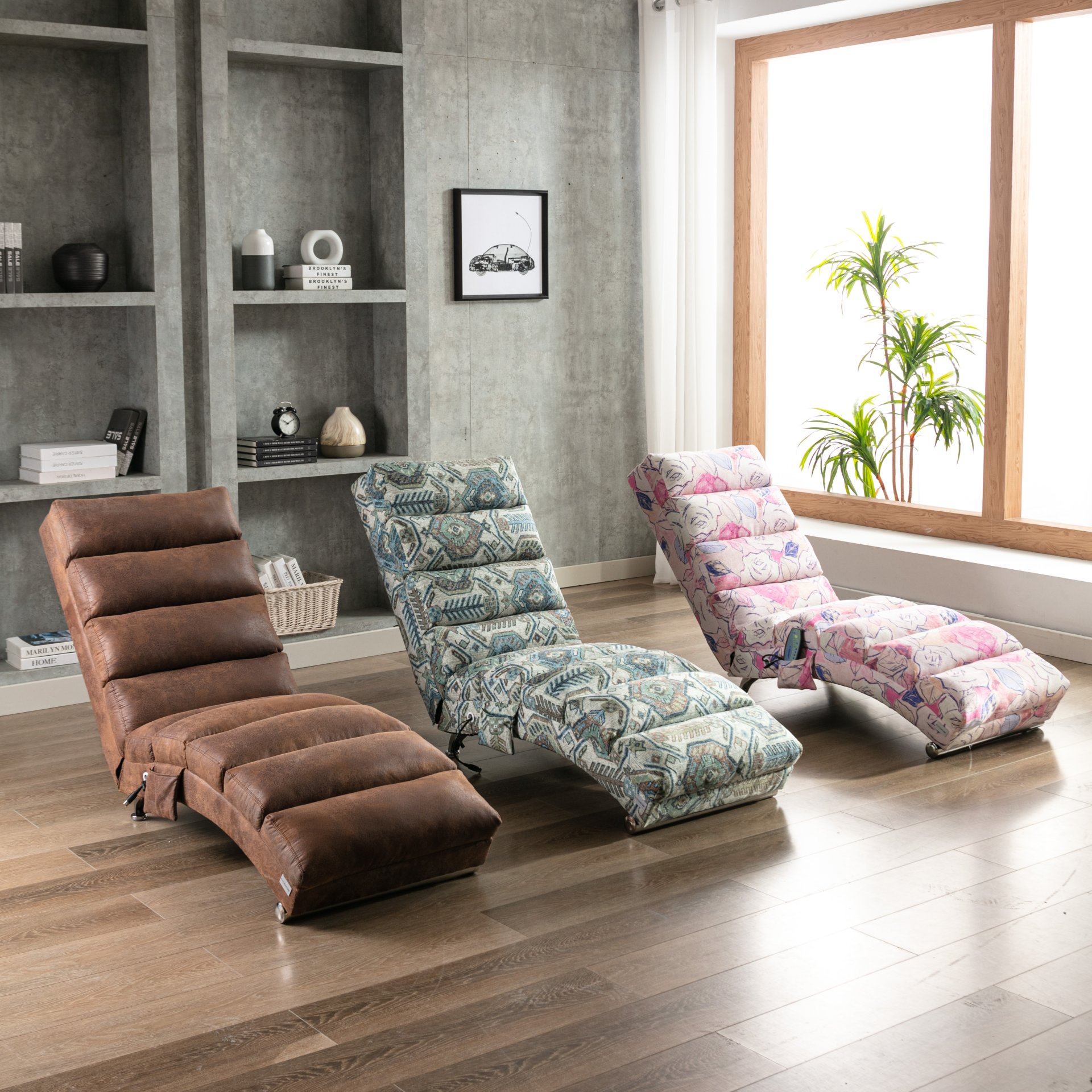 Linen Massage Chaise Lounge Indoor With Remote Control, Ergonomic Electric Massage Long Lounger - Coffee - Image 21