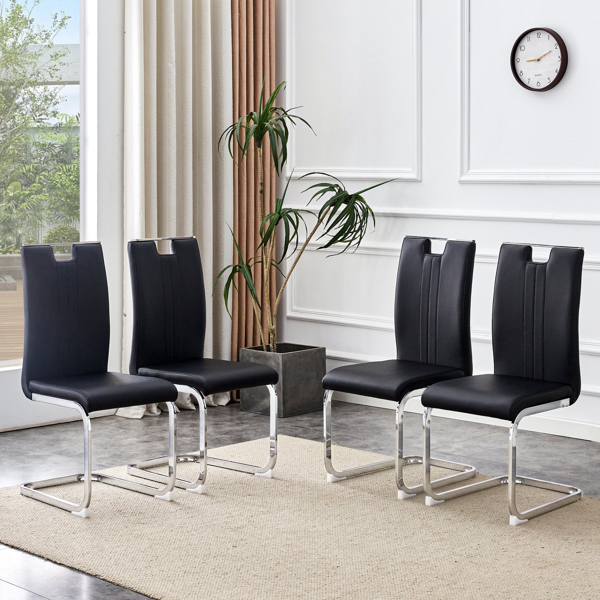 (Set of 4) Material Bow Shaped Chairs Perfectly Integrated Into Industrial And Modern Home Design - Black - Image 5