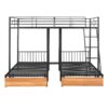Full Over Twin & Twin Bunk Bed, Triple Bunk Bed With Drawers And Guardrails - Black - Image 2