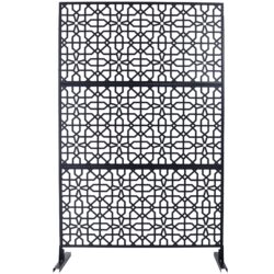 Outdoor & Indoor Privacy Screen Metal Privacy Screen Freestanding Decorative Privacy Screen Steel - Black