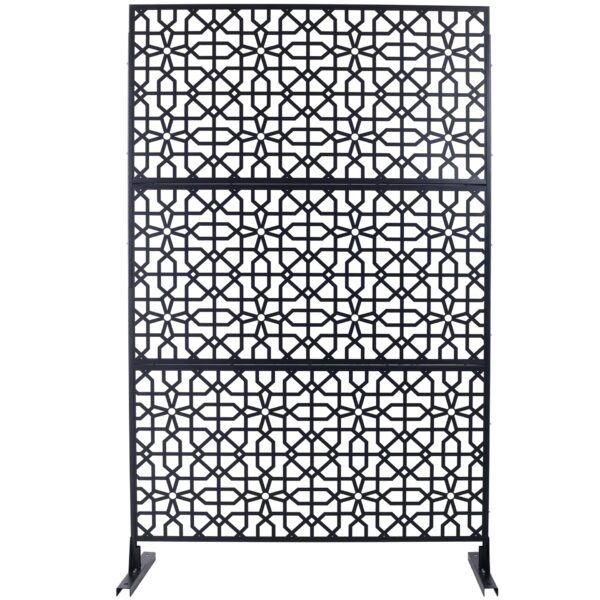 Outdoor & Indoor Privacy Screen Metal Privacy Screen Freestanding Decorative Privacy Screen Steel - Black