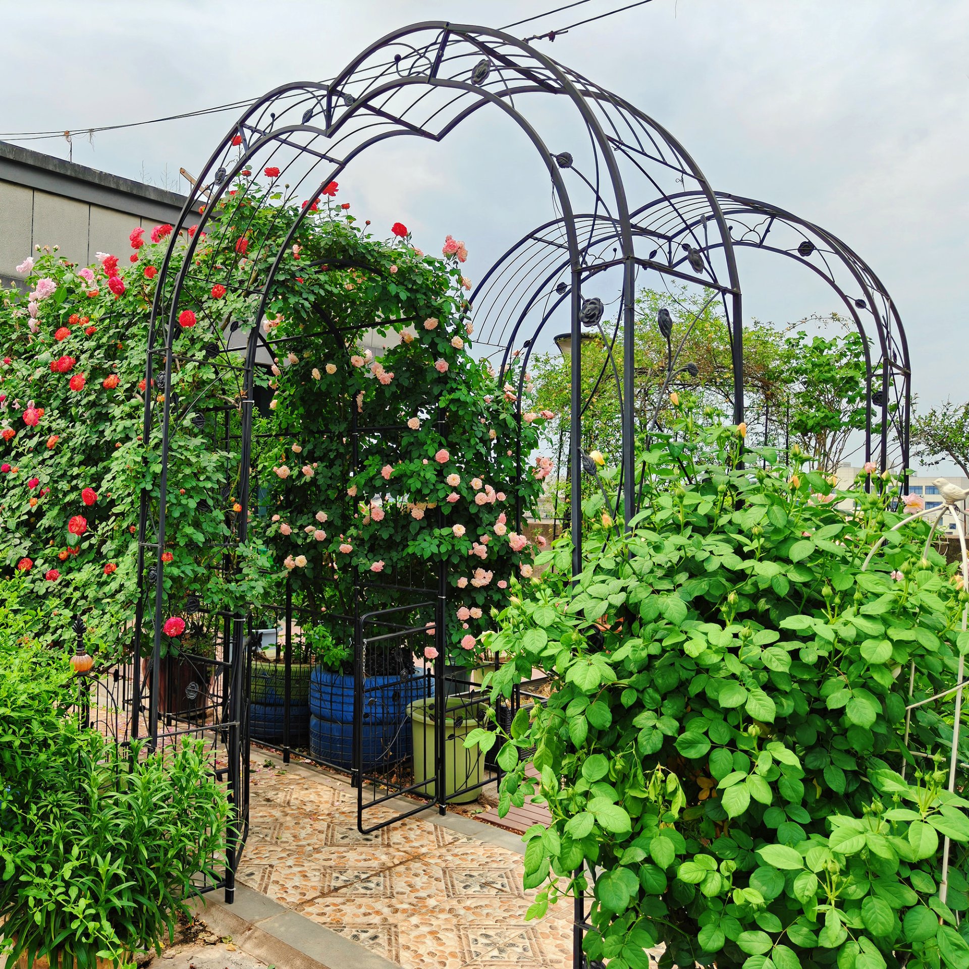 Metal Garden Arch Assemble Freely With 8 Styles Garden Arbor Trellis Climbing Plants Support Rose Arch - Black - Image 4