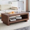 Modern Minimalist Rectangular Coffee Table Measuring Embodies The Simple Charm Of Mid Century Aesthetics, Adding A Touch Of Elegance To Your Living Room - Walnut - Image 2