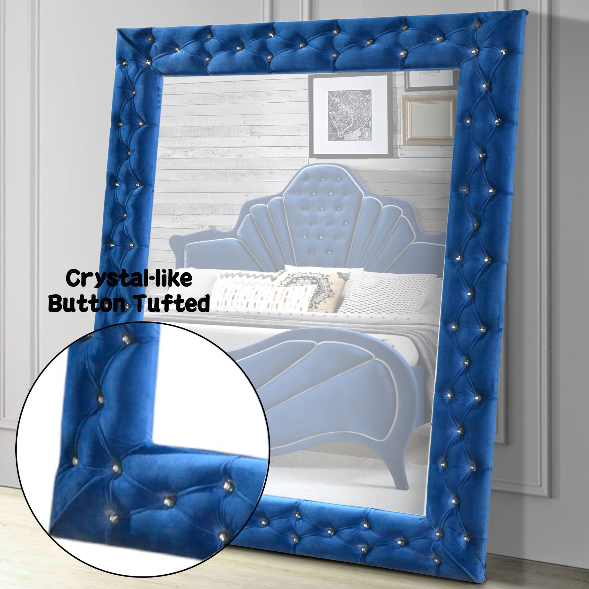 Dante - Velvet Floor Mirror - Blue - Image 4