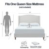 Hannah - Queen Upholstered Wingback Bed Size, Tall Headboard Upholstered Queen Bed, Premium Textured Canvas Chenille Look, Minimalist Designs, No Box Spring Needed - Ivory - Image 5