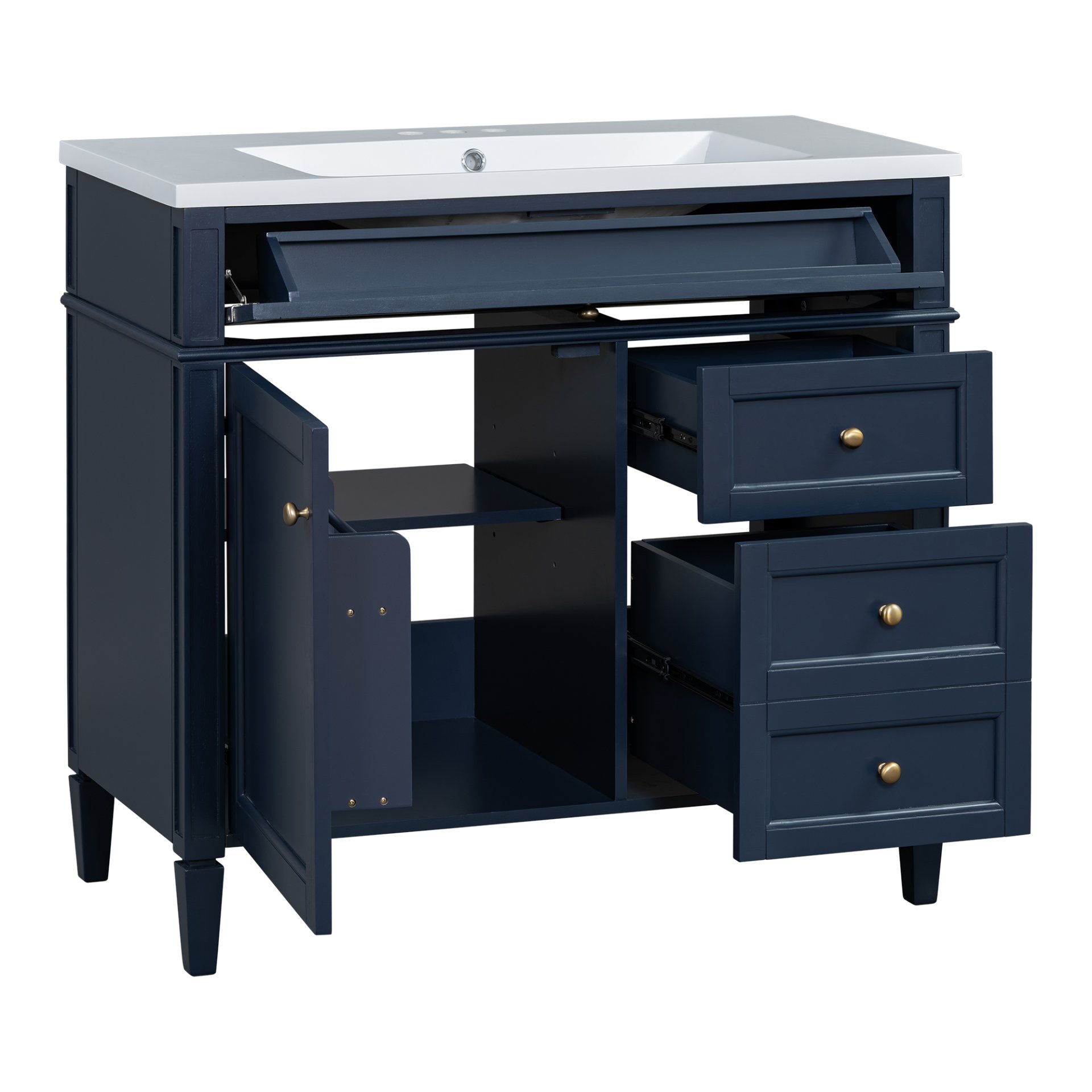 Bathroom Vanity With Top Sink, Modern Bathroom Storage Cabinet With 2 Drawers And A Tip-Out Drawer, Single Sink Bathroom Vanity - Blue - Image 12