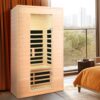 Hemlock - 2 Person Far Infrared Roof Embedded Indoor Sauna Room - Natural Wood - Image 7