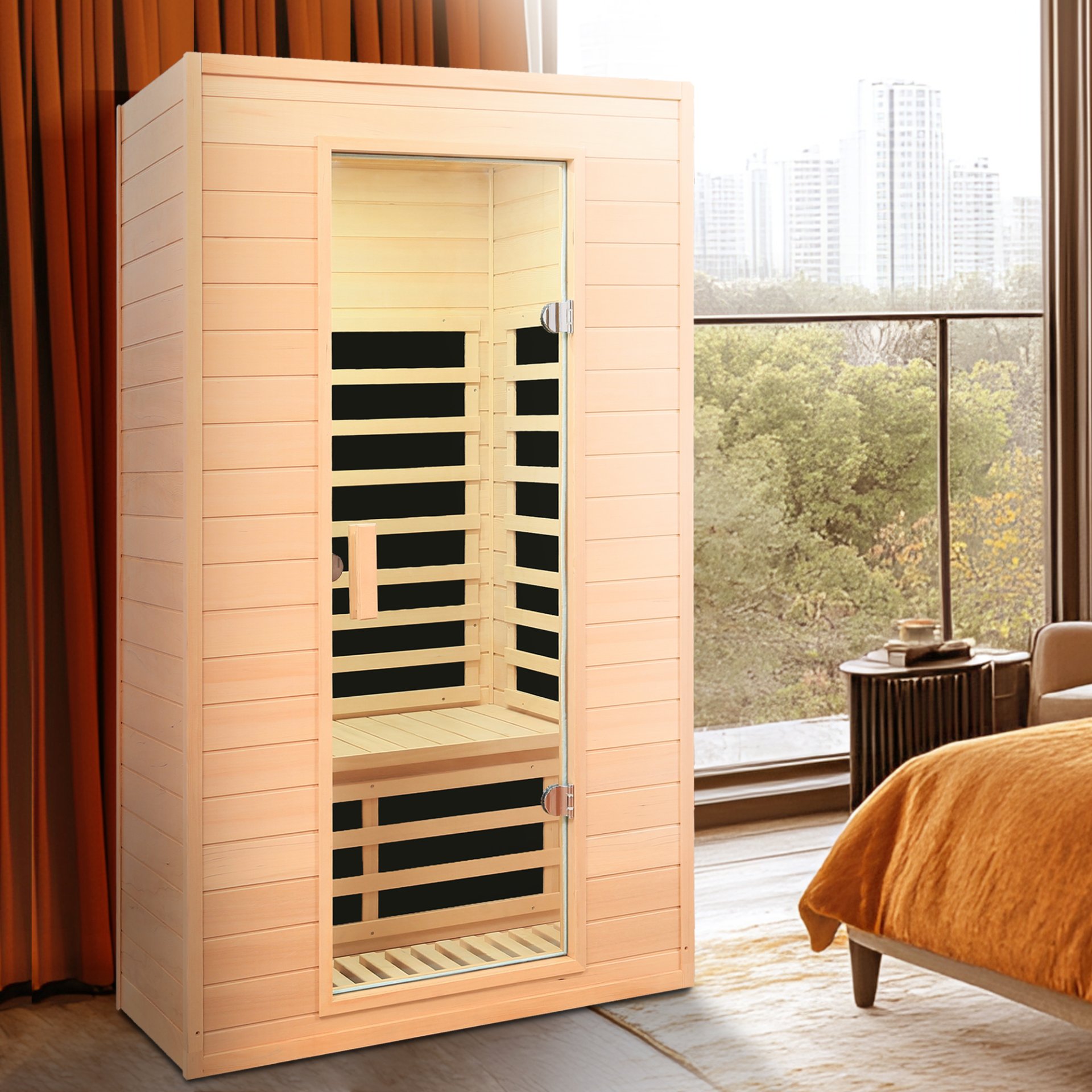 Hemlock - 2 Person Far Infrared Roof Embedded Indoor Sauna Room - Natural Wood - Image 7