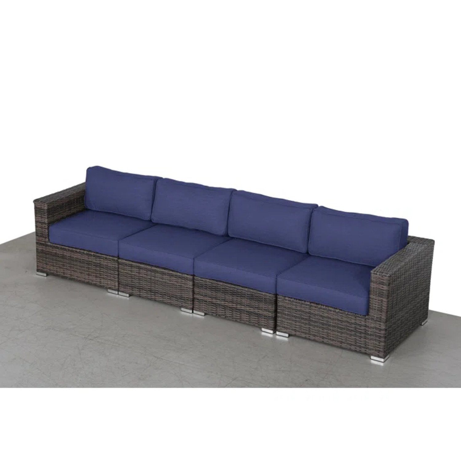 Outdoor Wicker Patio Sofa Set With Feet, 4 Piece Modular Design, Weather Resistant Rattan - Espresso - Image 5