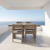 5 Piece Outdoor Dining Set For 4, Weather Resistant Patio Table With Umbrella Hole And 4 Armrest Chairs Garden Furniture For Backyard - Wood - Image 2