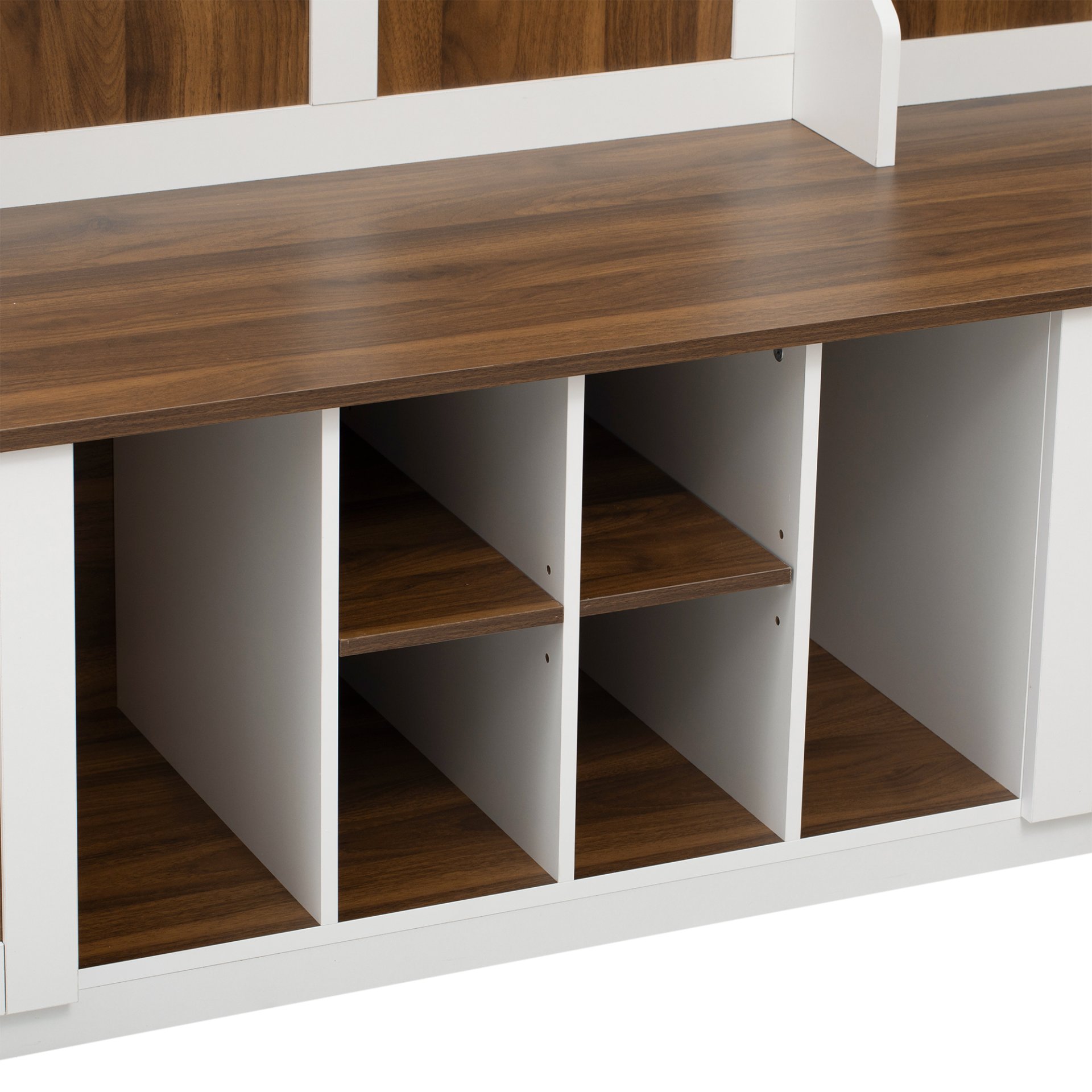 5 In 1 Entryway Bench With Coat Rack, 7 Sturdy Hooks, 2 Spacious Drawers And Adjustable Shelves, Wide Hall Tree With Metal Handles For Hallway - Brown / White - Image 16