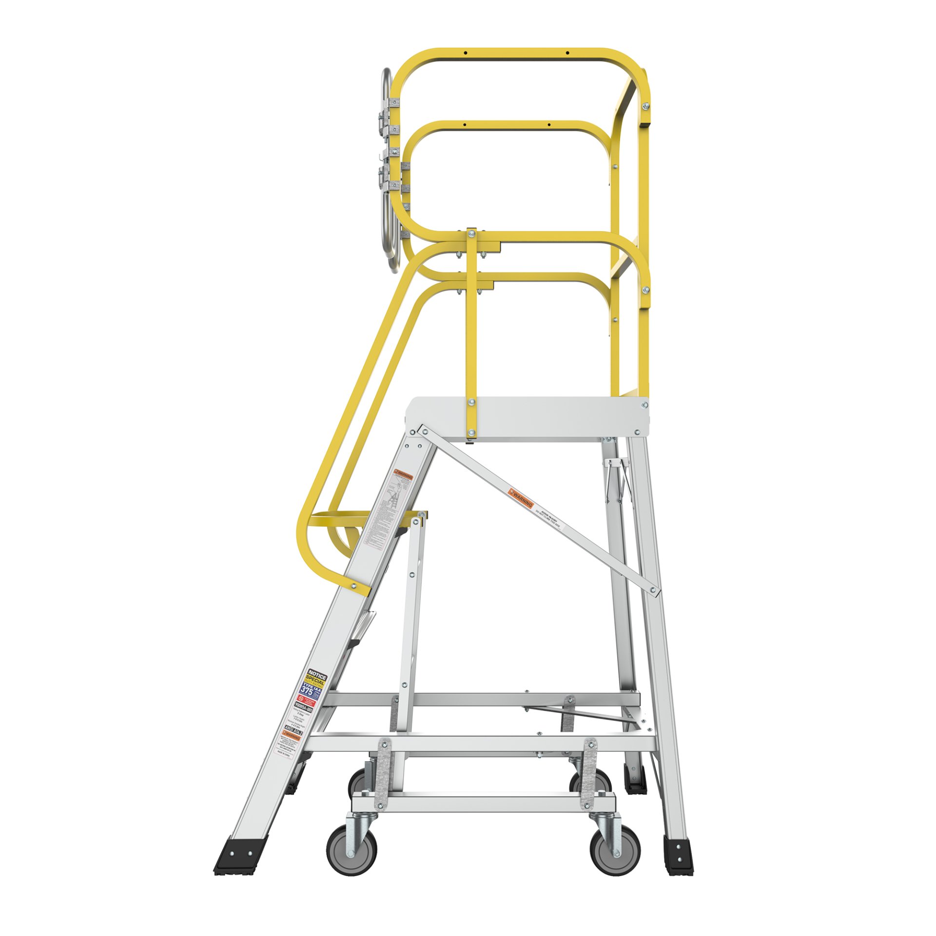 Heavy Duty Aluminum 4 Step Rolling Platform Ladder With 375Lbs Capacity And Safety - Silver - Image 7