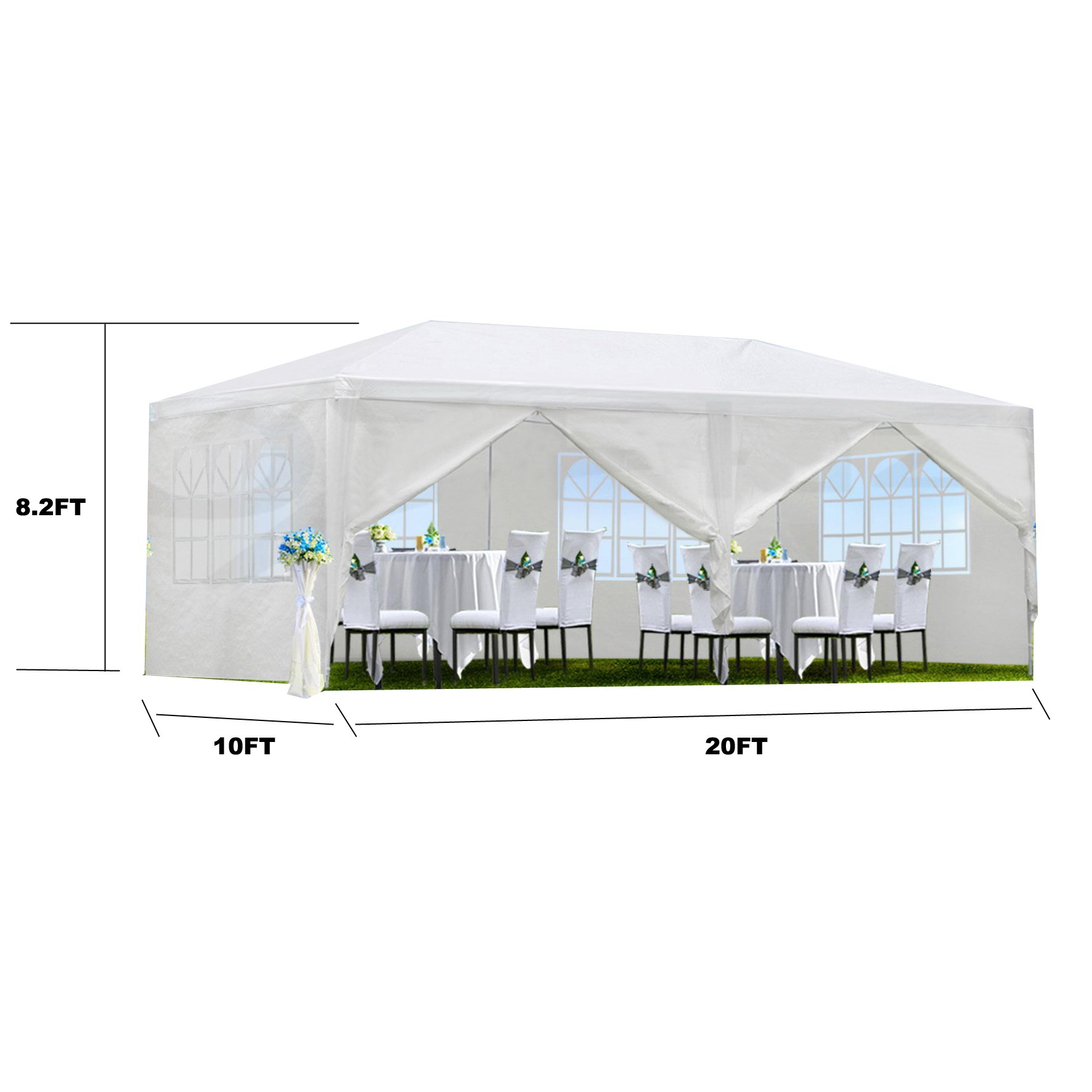10X20' Outdoor Garden Gazebo Wedding Party Tent Canopy Marquee With 6 Removable Sidewalls - White - Image 3