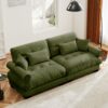 Modern Velvet Large 2 Seater Sofa & Bolstered Armrests And Pillows - Olive Green - Image 2