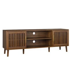 TV Stand With 2 Grille Door Cabinets And Adjustable Storage Rack, Suitable For Medieval Modern TV Cabinets, Entertainment Center With Storage Space - Walnut Wood