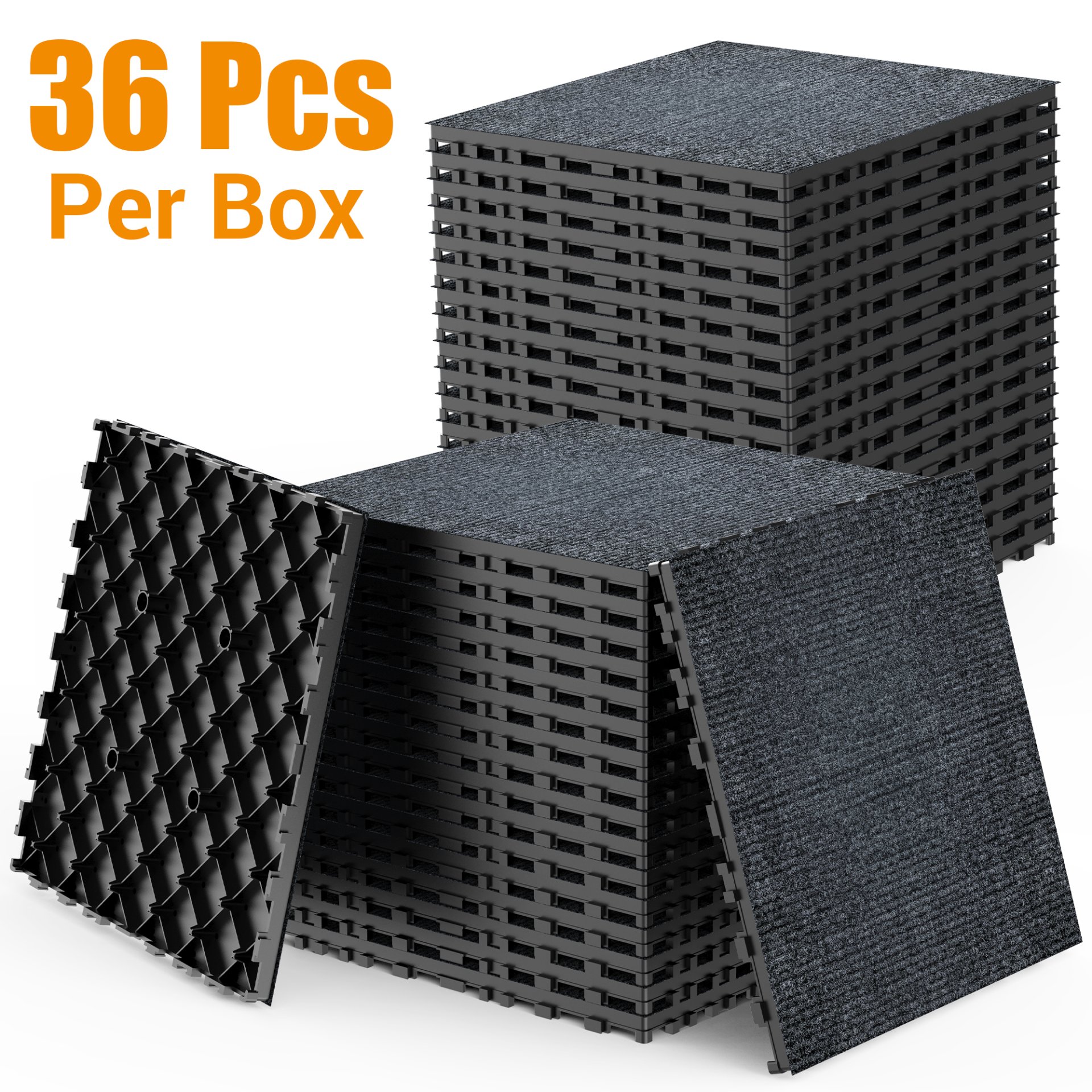 Diy Module Interlocking Decking Carpet Tiles For Patio, Porch, Poolside, Balcony, Backyard Polypropylene - Gray - Image 4
