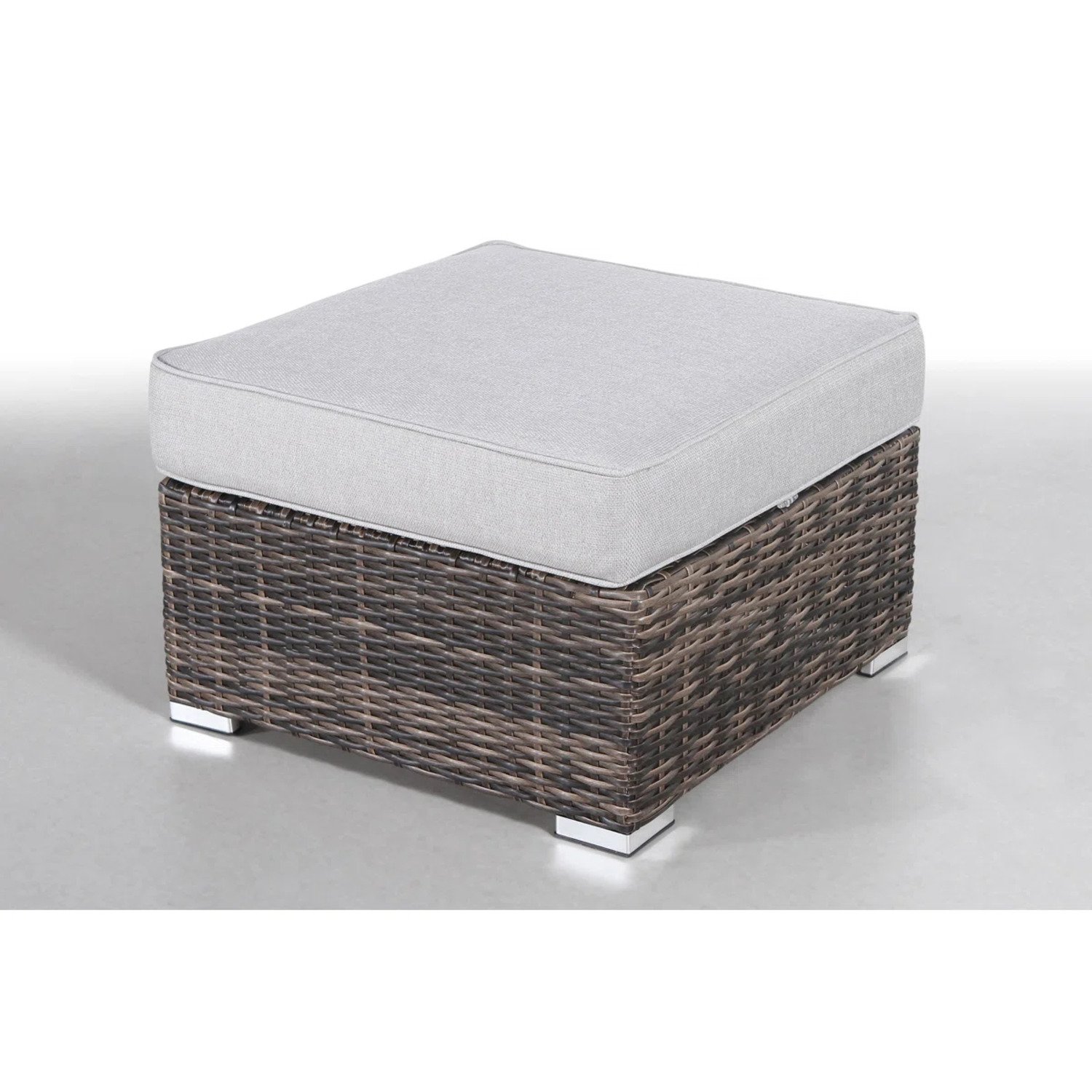 Wicker 3 Piece Seating Group With Plush Cushions, Sofa, Ottoman, And Glass Coffee Table - Brown - Image 8