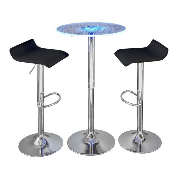 Spyra Ale - 3 Piece Contemporary Adjustable Bar With Light Up Set - Chrome / Clear / Black