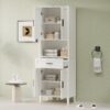 Tall Bathroom Cabinet With Drawer And Adjustable Shelves - White - Image 2