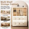 Portable Wardrobe Closet Storage Organizer With 12 Magnetic Doors, 12 Cubes & Hanging Rod - White - Image 14