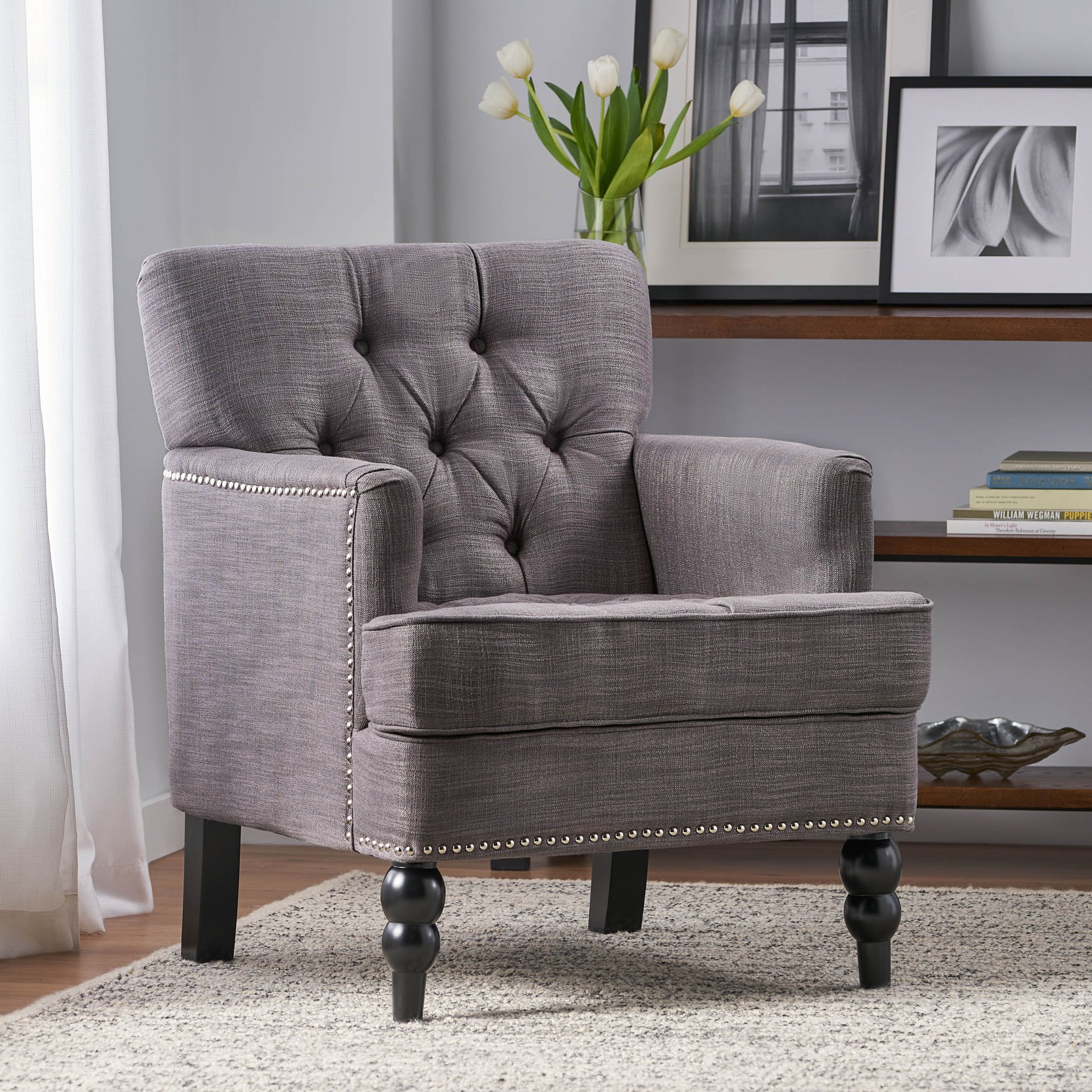 Harrison - Tufted Club Chair With Button Tufting And Nailhead Trim - Charcoal - Image 5