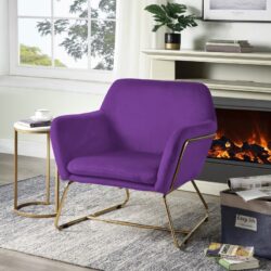 Keira - Velvet Accent Chair With Metal Base - Purple
