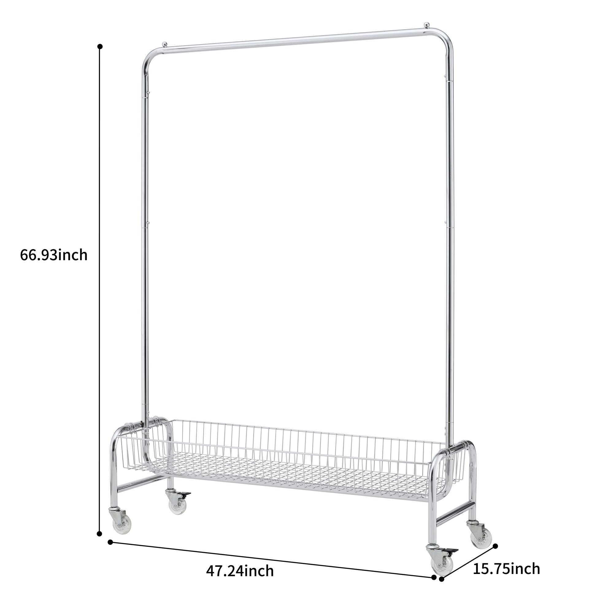 Heavy Duty Iron Garment Rack With Basket On Wheels - Silver - Image 3