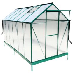 6.3'x12.2'x7' Polycarbonate Greenhouse, Heavy Duty Outdoor Aluminum Walk-In Green House Kit With Rain Gutter, Vent And Door For Backyard Garden - Green