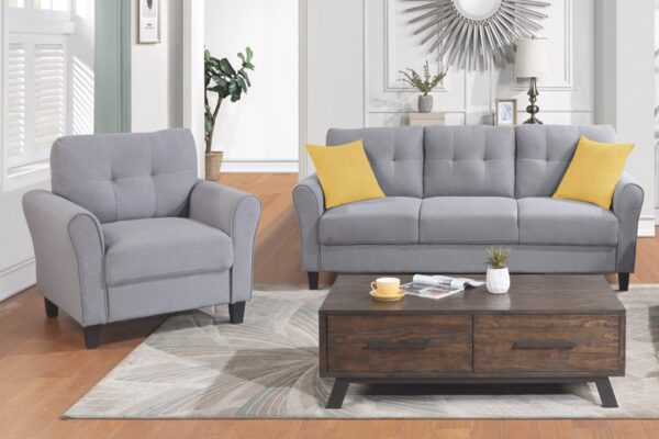 Modern Living Room Sofa Set Linen Upholstered Couch Furniture For Home Or Office - Light Gray / Blue