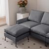 Modern Sectional Technical Leather L-Shaped Sofa Couch With Convertible Ottoman - Dark Gray - Image 7