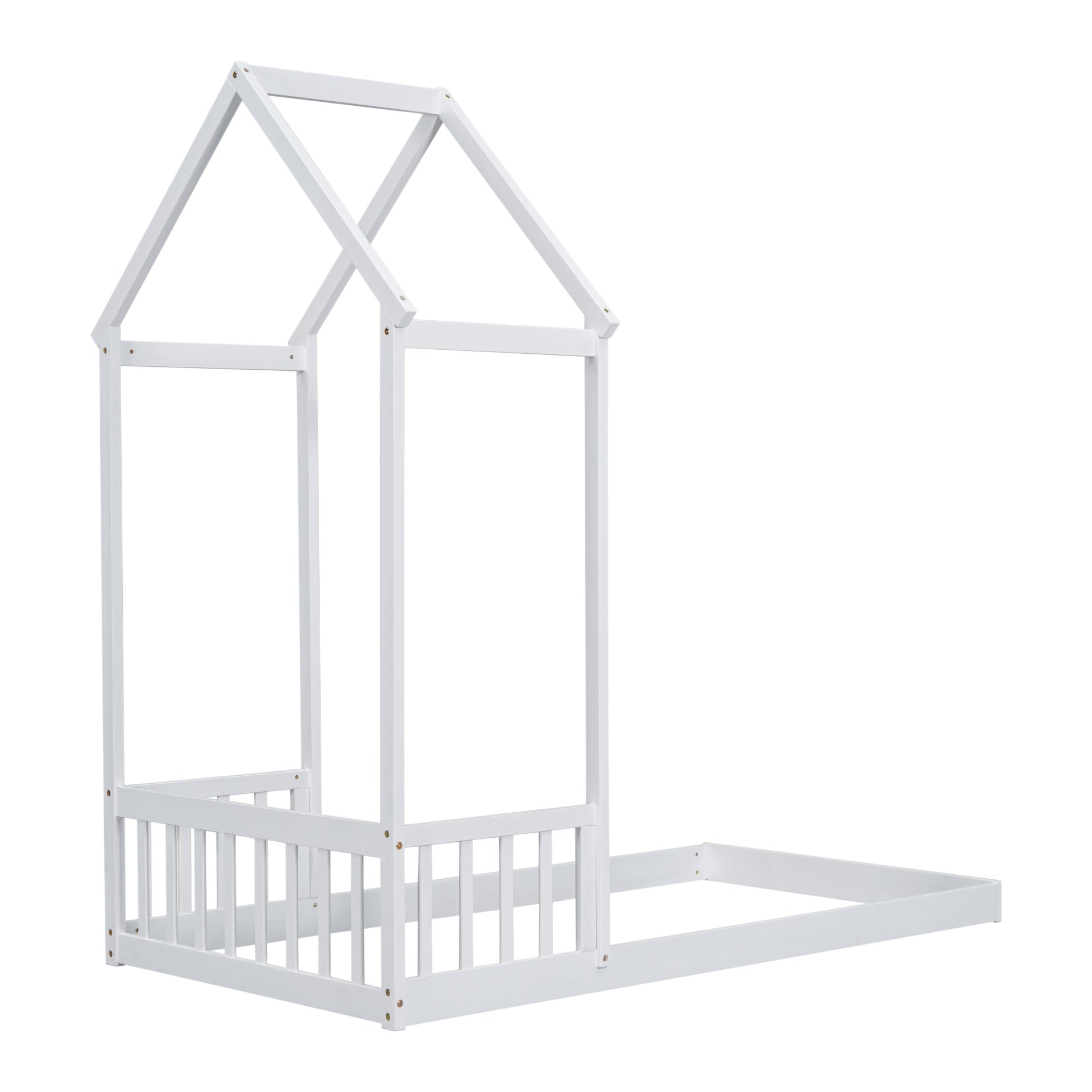 Twin House-Shaped Roof Headboard Floor Bed, (Without Slats) - White - Image 16