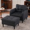 Upholstered Armchair And Storage Ottoman Set, Comfortable Single Sofa With Cup Holders And Tufted Detailing, Ideal For Living Room Or Bedroom - Dark Gray - Image 5