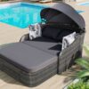 Outdoor Sunbed With Adjustable Canopy, Double Lounge, PE Rattan Daybed Wicker And Cushion - Gray - Image 3