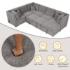 U-Shaped Sectional Sofa Pull Out Sofa Bed With Two USB Ports, Two Power Sockets, Three Back Pillows And A Storage Chaise For Living Room - Light Gray - Image 6