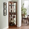 Corner Curio Dispaly Cabinet With Lights, Adjustable Tempered Glass Shelves, Mirrored Back (E26 Light Bulb Not Included) - Walnut - Image 2