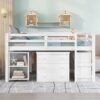 Full Loft Low Study Bed With Cabinet, Shelves And Rolling Portable Desk, Multiple Functions - White - Image 13