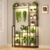 Large Plant Stand Indoor With Grow Light, Tall Plant Shelf, 8 Tiered Heavy Duty Metal Plant Stand, Square Flower Stand Display Rack For Living Room - Walnut / Black - Image 7