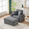 Oversized Chaise Lounge Chair With Ottoman And Storage, Comfy Reclining Chair Corduroy With Cup Holder And USB Port - Gray - Image 4