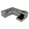 U-Shaped Sectional Sofa Pull Out Sofa Bed With Two USB Ports, Two Power Sockets, Three Back Pillows And A Storage Chaise For Living Room - Light Gray - Image 14