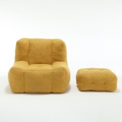 Modern Indoor Fluffy Bean Bag Chair With Memory Foam And Ottoman Super Soft Velvet - Yellow