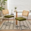 Dining Chairs, Velvet Rattan Side Accent Chairs With Chrome Legs, Modern Mid - Century Breuer Designed Chairs, Upholstered Dining Living Room Kitchen Chairs (Set of 2) - Olive Green - Image 2