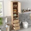 Tall Bathroom Cabinet With 1 Door, 3 Drawers, Open Storage - Wood - Image 5