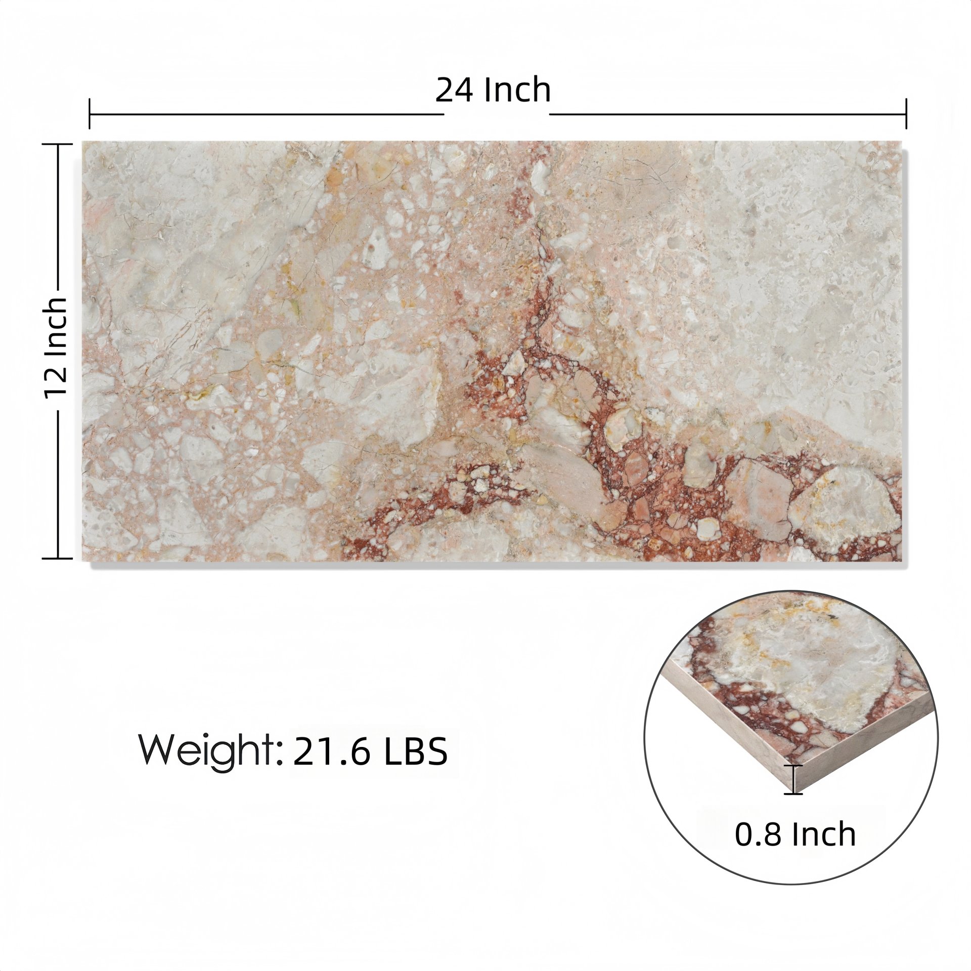 Diamond Polished Marble Tile For Wall And Floor Stone 12 X 24" - Pink - Image 3