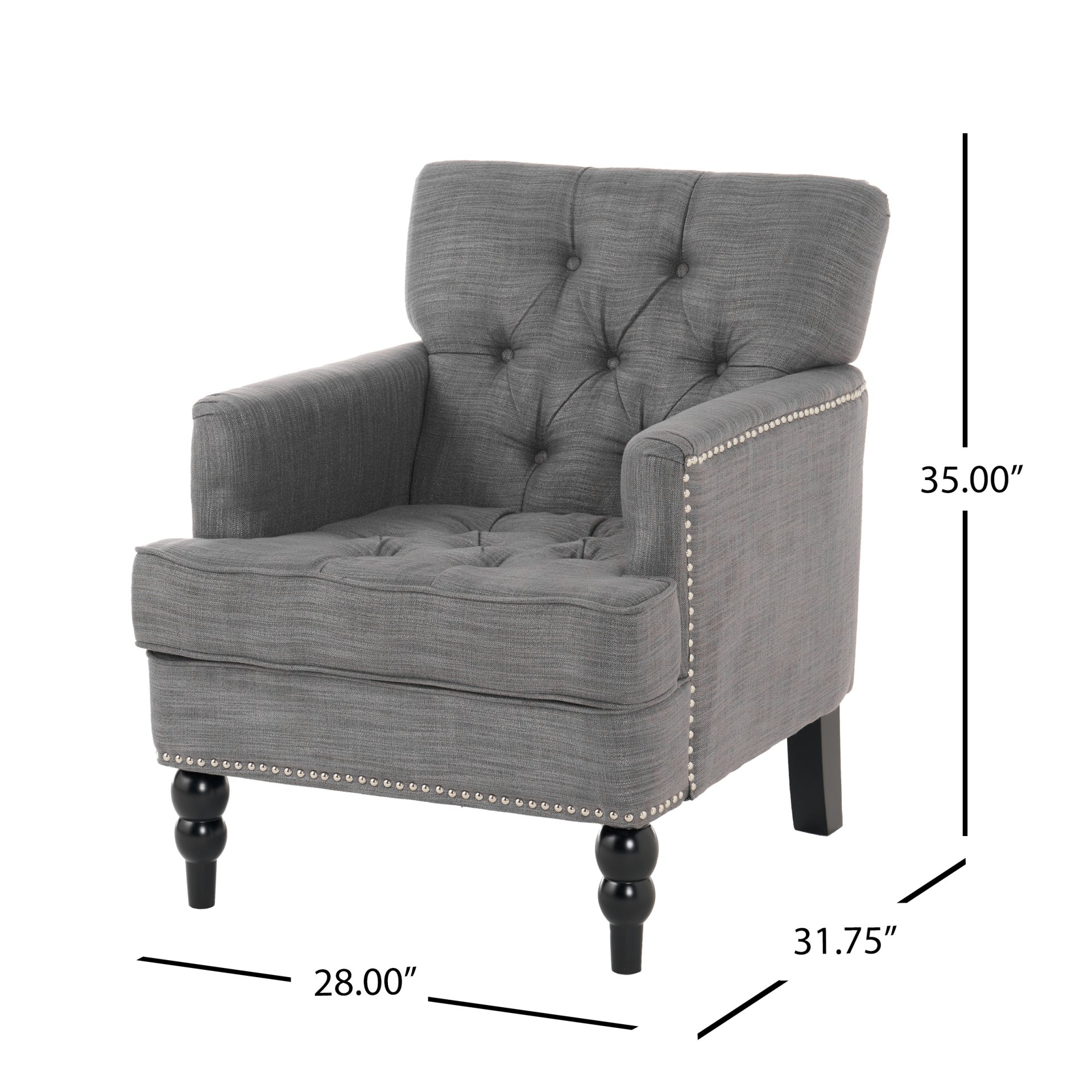 Harrison - Tufted Club Chair With Button Tufting And Nailhead Trim - Charcoal - Image 3