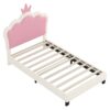 Twin Size Upholstered Princess Bed & Crown Headboard, Twin Size Platform Bed With Headboard And Footboard - White / Pink - Image 3